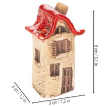 Itens Conjunto de decoração de casinhas de cerâmica, casinhas pequenas com telhado vermelho, 8 cm, 2 peças.