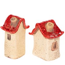 Itens Conjunto de decoração de casinhas de cerâmica, casinhas pequenas com telhado vermelho, 8 cm, 2 peças.