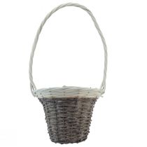 Itens Cesta de vime com alça, cinza e branca, Ø29cm, presente, decoração floral