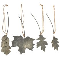 Itens Folhas decorativas de outono metal cinza prateado L20cm 4uds