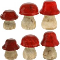 Cogumelos decorativos de outono feitos de madeira Cogumelos de madeira vermelha H5-7cm 6 peças
