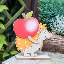 Estatueta de outono, ouriço com maçã e cogumelo, decoração em madeira laranja / vermelho A24 / 23,5 cm conjunto de 2