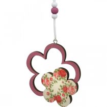 Pingente de primavera, flor de coração de borboleta, decoração de madeira com padrão de flores H8.5/9/7.5cm 6pcs