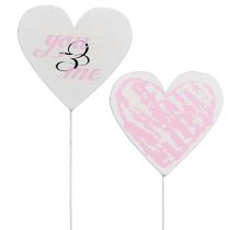 Coração em uma vara 7cm branco, rosa 12pcs