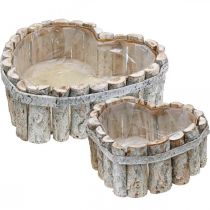 Taça para plantas, floreiras em madeira, coração para plantar B29/20,5 cm H10/9 cm conjunto de 2