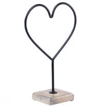 Itens Decoração coração metal preto base madeira natural 20,5x10x10cm