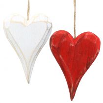 Corações de madeira para pendurar vermelho, branco 11,5cm 4pcs