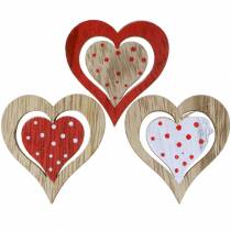 Coração vermelho, branco, madeira natural sortida 4.5x4.5cm 24pcs