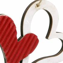 Pingente de coração feito de madeira vermelha, branca 8cm 24pcs