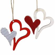 Pingente de coração feito de madeira vermelha, branca 8cm 24pcs