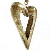 Coração Déco, efeito de ouro de madeira de manga, decoração de madeira para pendurar 13,5 cm × 7 cm 4 unidades