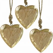 Corações para pendurar, madeira de manga, decoração em madeira com efeito dourado 8,5cm × 8cm 6pcs