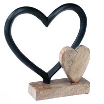 Itens Coração metal coração madeira manga base natural 18x5x19cm