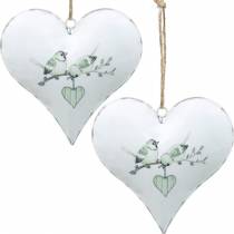 Coração de cabide de decoração com motivo de pássaro, decoração de coração para o Dia dos Namorados, formato de coração pendente de metal 4 unidades