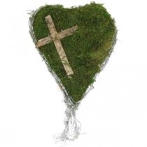 Decoração de sepultura coração cipó, musgo com cruz para arranjo de sepultura 30 × 20cm