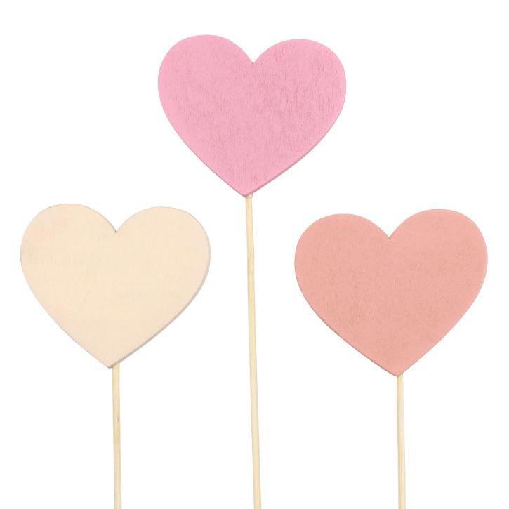 Itens Plugue de flor de madeira com coração decorativo rosa 6,5 × 6 cm 10 unidades
