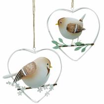 Pingente de coração com pardais, decoração de primavera, coração de metal, dia dos namorados, coração de pássaro 4pcs