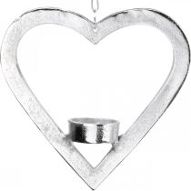 Itens Porta-velas no coração, decoração de vela para pendurar, casamento, decoração do Advento em metal prata Alt.17,5cm