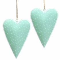 Cabide coração metal verde pontilhado branco A11cm 6uds