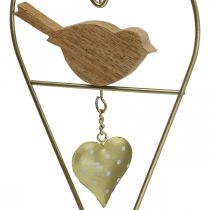 Corações decorativos para pendurar metal com madeira de pássaro 12×18cm 2pcs