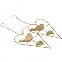 Itens Corações decorativos para pendurar metal com madeira de pássaro 12×18cm 2 un