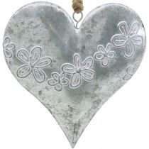 Corações para pendurar, decoração de metal com relevo, Dia dos Namorados, decoração de primavera prata, branco H13cm 4pcs