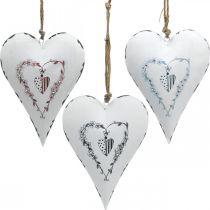 Corações decorativos para pendurar coração de metal branco 12×16cm 3pcs