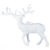 Itens Enfeite de Natal com veado branco, 13,5 cm de altura, conjunto com 3 peças.