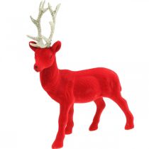 Veado decorativo figura decorativa rena decorativa flocada vermelha H28cm