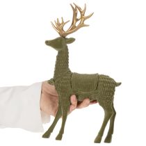Itens Figura decorativa de veado em pé, com chifres flocados, 31 cm