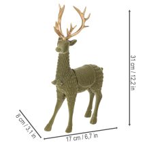 Itens Figura decorativa de veado em pé, com chifres flocados, 31 cm
