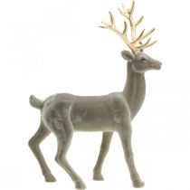 Veado decorativo figura decorativa rena decorativa flocada cinza H46cm