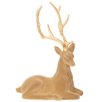 Itens Estatueta decorativa de um veado reclinado com chifres, decoração aveludada, 58 cm
