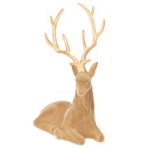 Itens Estatueta decorativa de um veado reclinado com chifres, decoração aveludada, 58 cm