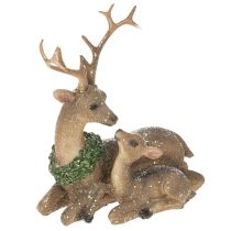 Itens Estatueta decorativa de uma família de cervos com neve, representando um cenário de inverno, 17 cm