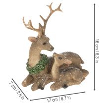 Itens Estatueta decorativa de uma família de cervos com neve, representando um cenário de inverno, 17 cm