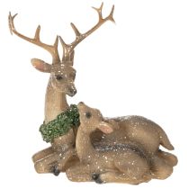 Itens Estatueta decorativa de uma família de cervos com neve, representando um cenário de inverno, 17 cm