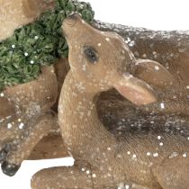 Itens Estatueta decorativa de uma família de cervos com neve, representando um cenário de inverno, 17 cm