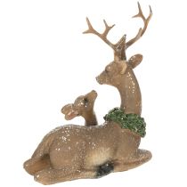 Itens Estatueta decorativa de uma família de cervos com neve, representando um cenário de inverno, 17 cm