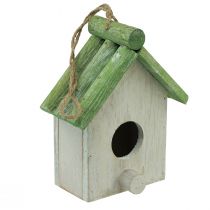 Itens Decoração suspensa casinha de passarinho madeira verde branco 14,5×7,5×17,5cm