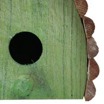 Itens Casa de passarinho decorativa suspensa com telhado redondo madeira verde marrom 16,5×10×17cm