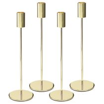 Itens Castiçal alto para vela cônica, metal dourado, 27,5 cm, conjunto com 4 peças