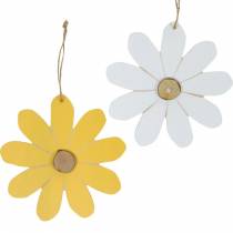 Flores de madeira para pendurar, decoração de primavera, flores de madeira amarela e branca, flores de verão 8pcs