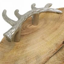 Bandeja de madeira redonda com alça de chifre bandeja decorativa rústica Ø39cm