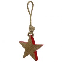 Itens Estrela de madeira vermelha, natural 10cm para pendurar 1pce