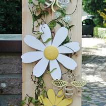 Flores de madeira, decoração de verão, margaridas amarelas e brancas, flores de decoração para pendurar 4 peças