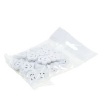Itens Flor de madeira com rosto branco 2,5cm 48 un
