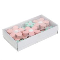 Itens Flores de madeira para pendurar, decorações espalhadas rosa, verde 12 unidades