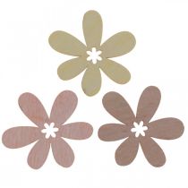 Flores de madeira dispersão decoração flores madeira bege/amarelo/rosa Ø4cm 72p