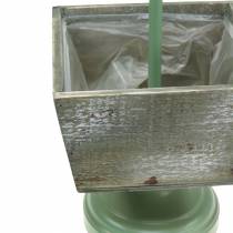 Itens Vaso com pé cata-vento madeira natural/verde 26x20cm Alt 68cm